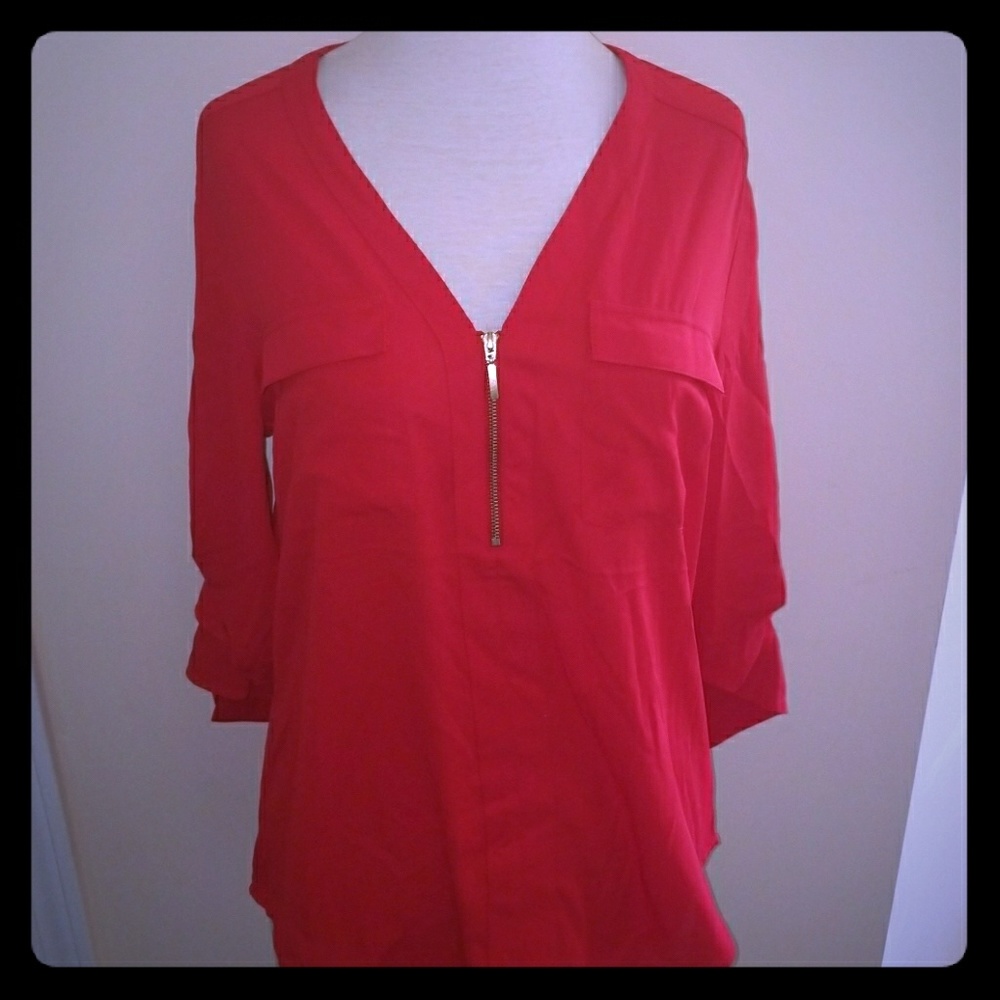 Long Sleeve Zip Up Blouse